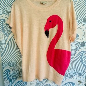 Ann Taylor LOFT Cream Sweater with Pink Flamingo